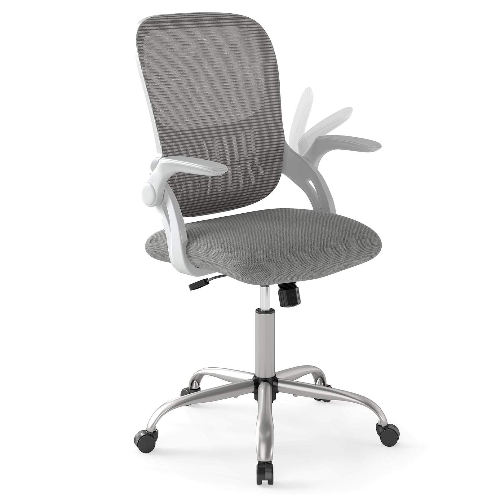 Ergonominen toimistotuoli, jossa taittuvat käsinojat ja kallistustoiminto tuotekuvassa
