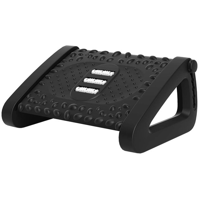 Jalkatukipöytä 6 tasoa korkeussäädettävä jalkatuki hierontapinnalla, ergonominen jalkatuki kotitoimistoon, toimisto, musta