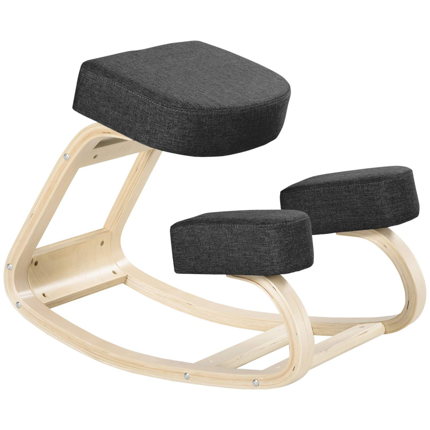 Ergonominen polvistuoli – koivua, kapasiteetti 120 kg, musta
