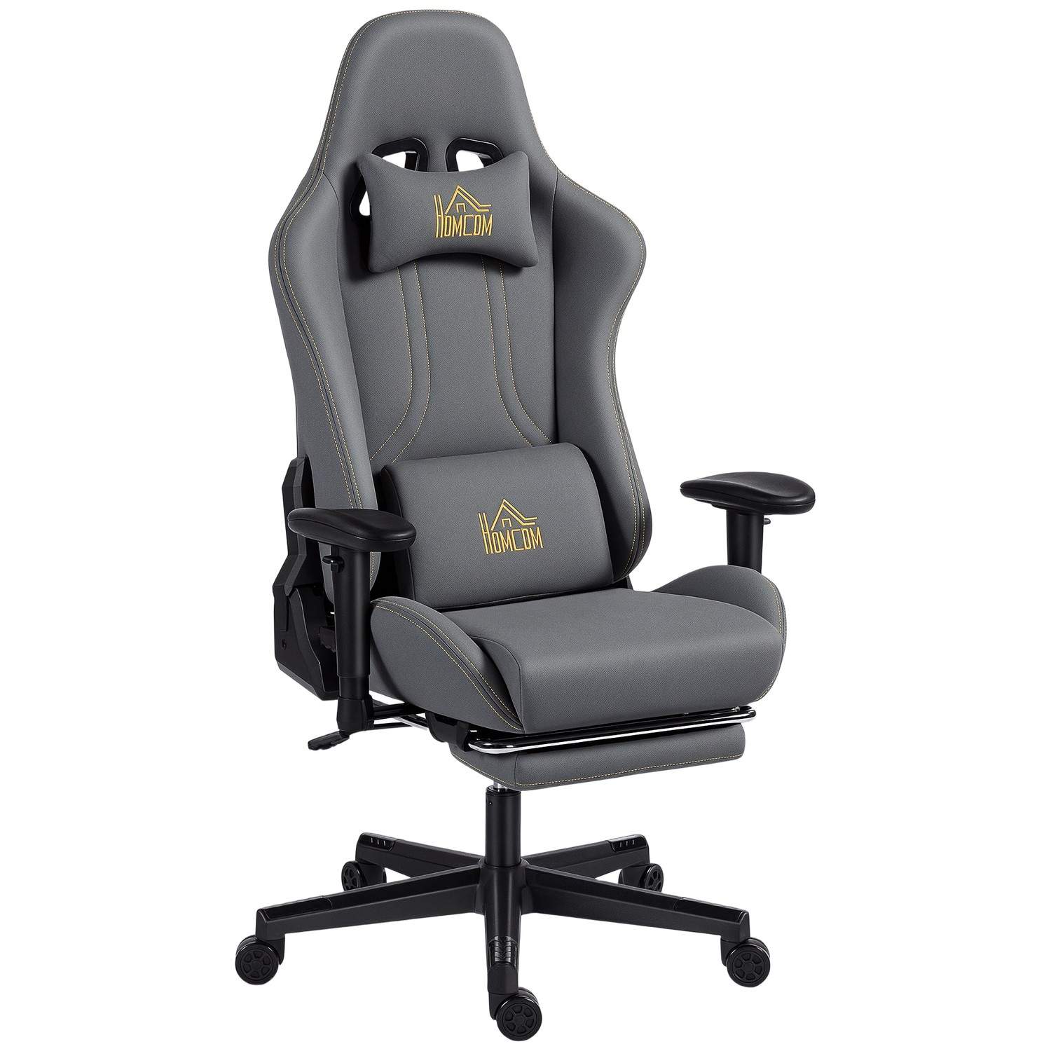 Ergonominen pelituoli, 3D-käsinojat, säädettävä, harmaa