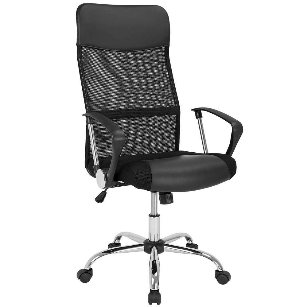 Ergonominen työtuoli – musta verkko ja keinonahka, säädettävä