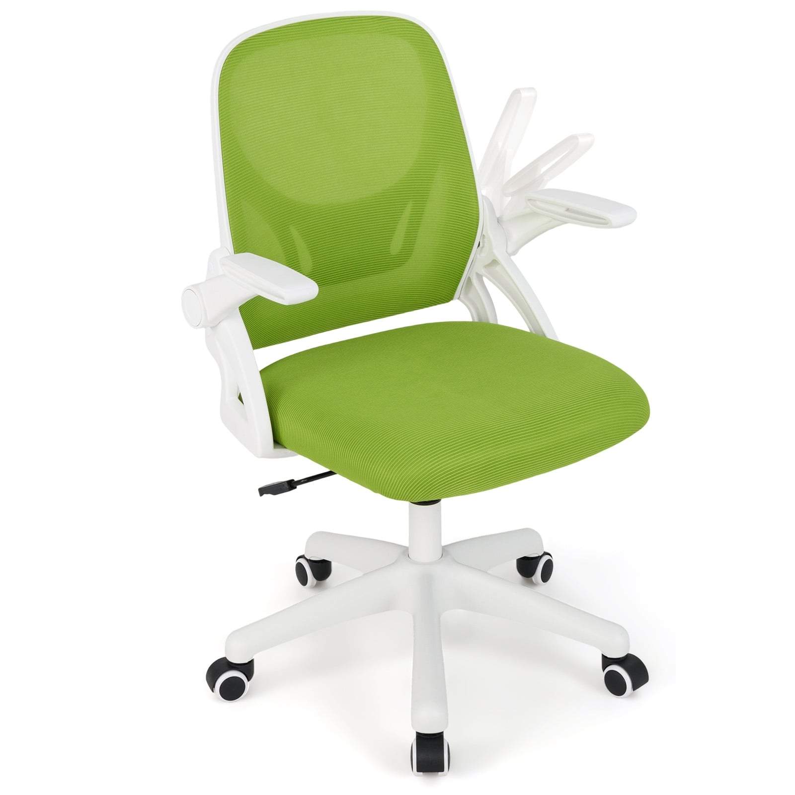 Ergonominen työtuoli – vihreä, taittuvat käsinojat, ristiselän tuki