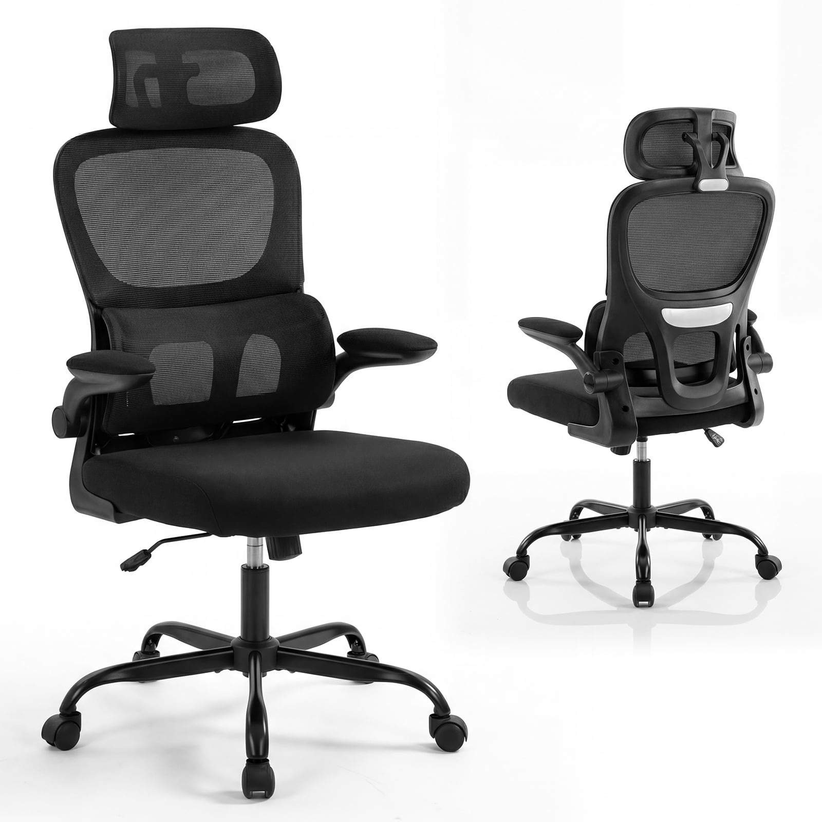 Ergonominen työtuoli säädettävällä niskatuella ja ristiselän tuella