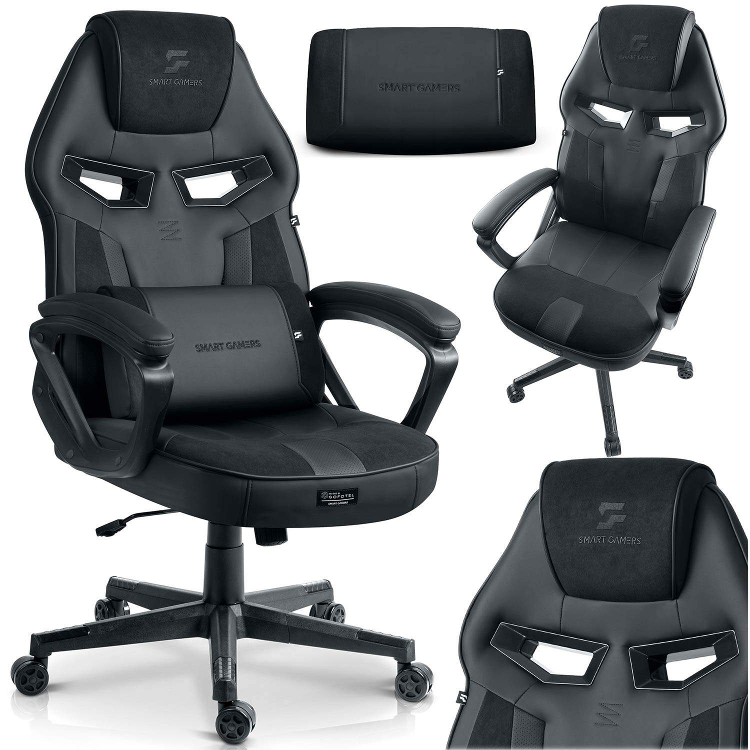 Ergonominen pelituoli ristiselän tuella ja 360 asteen kääntymisellä